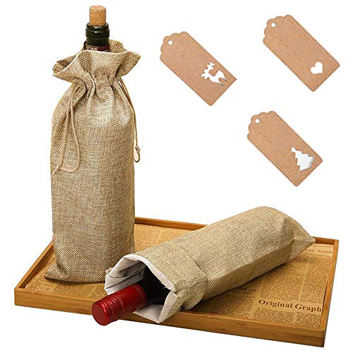 10 bolsas de vino de arpillera de yute con cordón para botellas de vino bolsas de vino protector para botellas de vino tinto de embalaje de vino para Navidad bodas cenas y fiestas (35 x 15 cm) (amor)