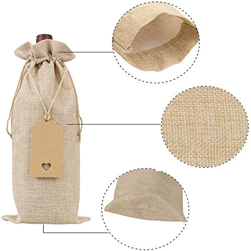 10 bolsas de vino de arpillera de yute con cordón para botellas de vino bolsas de vino protector para botellas de vino tinto de embalaje de vino para Navidad bodas cenas y fiestas (35 x 15 cm) (amor)