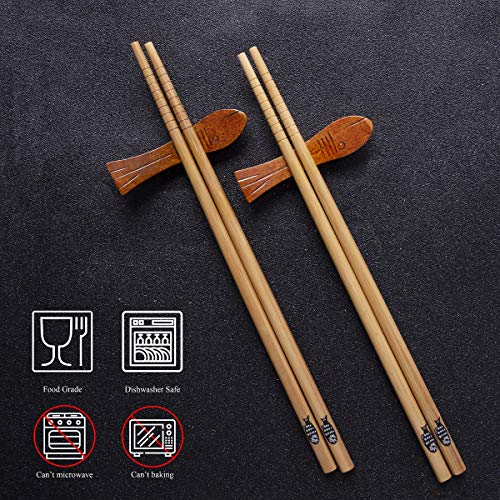 10 Pares Palillos de Bambu Japoneses Chopsticks Reutilizables Lavable con Caja de Regalo Negra para Sushi Cocina Asiática, Pescado