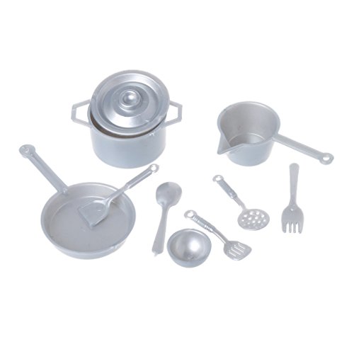 10 piezas 1:12 tenedor olla cocina Set juguetes casa de muñecas miniatura muñecas accesorios plata