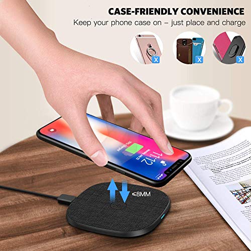 10 W Cargador Inalámbrico Rápido, AGPTEK Qi Wireless Charger 10W/7.5W/5W para iPhone 8/X/XS/XR/11/11Pro, Galaxy S10/S10+/S10E/S9/S9+/S9+/S8, Huawei Mate 20 Pro/ 30 Pro, Xiaomi 9/ Mix 2s/3, Airpods Pro