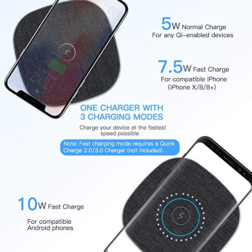 10 W Cargador Inalámbrico Rápido, AGPTEK Qi Wireless Charger 10W/7.5W/5W para iPhone 8/X/XS/XR/11/11Pro, Galaxy S10/S10+/S10E/S9/S9+/S9+/S8, Huawei Mate 20 Pro/ 30 Pro, Xiaomi 9/ Mix 2s/3, Airpods Pro