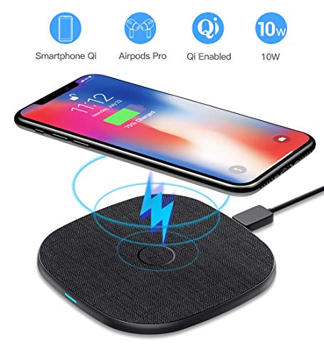 10 W Cargador Inalámbrico Rápido, AGPTEK Qi Wireless Charger 10W/7.5W/5W para iPhone 8/X/XS/XR/11/11Pro, Galaxy S10/S10+/S10E/S9/S9+/S9+/S8, Huawei Mate 20 Pro/ 30 Pro, Xiaomi 9/ Mix 2s/3, Airpods Pro