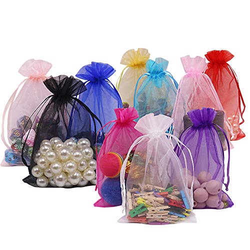 100 bolsas de regalo de organza de colores surtidos, 10 x 15 cm para joyas, bolsas de regalo de boda, fiestas, bolsas de malla de caramelo de Navidad