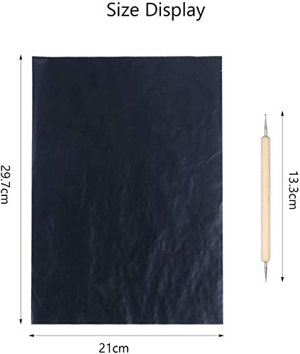 100 hojas de papel carbón para copiar con 5 punteros para grabar en relieve,papel de transferencia negro Papel de calco A4 Papel duplicado para lienzo de papel de madera y otras superficies artísticas