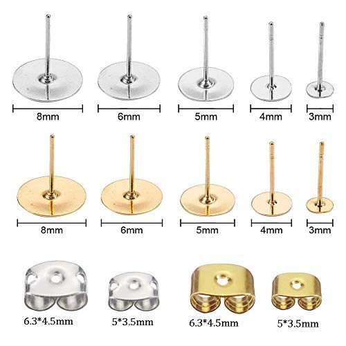 100 Pares Pendientes de Acero Inoxidable Postes Almohadilla Plana, Pendientes con Almohadillas Planas, Arete Postes Almohadilla Plana, para Hacer Pendientes de Bricolaje, Manualidades