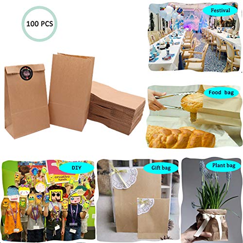 100 Piezas Calidad Bolsa de Papel Kraft 12X21X7CM - ZOORE Biodegradable Bolsas de Papel Regalo Para Navidad/Bodas/Fiestas de Cumpleaños/galletas/gominolas cualquier evento o regalos pequeños(70g/m2)