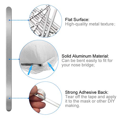 100 tiras de aluminio para la nariz, puente para mascarillas, 90 mm, adhesivas, metálicas y planas, para costura