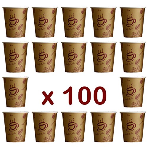 '100 Unidades. Coffee To Go – Vasos Desechables para café, cartón Revestido, 200 ml Coffee to go Taza, diseño de Granos de café. Vasos para Bebidas Calientes y frías