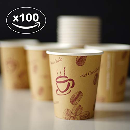 '100 Unidades. Coffee To Go – Vasos Desechables para café, cartón Revestido, 200 ml Coffee to go Taza, diseño de Granos de café. Vasos para Bebidas Calientes y frías