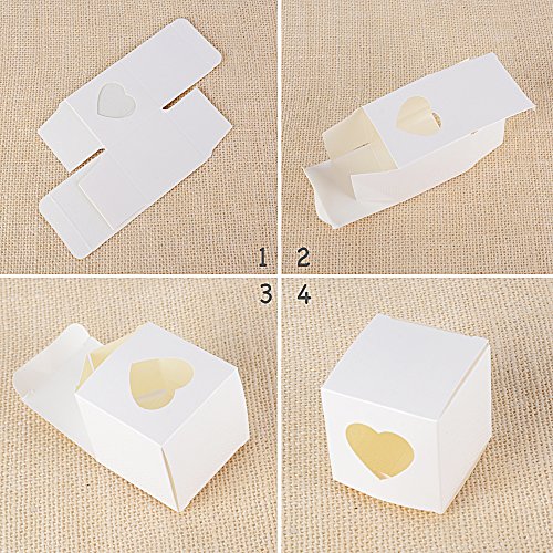 100pcs(5 * 5 * 5cm) Cajas Papel Regalos Caramelos Dulces Bombones Recuerdos Invitados Boda Fiesta Bautizo Comunion Graduación 5 * 5 * 5cm (Blanco con corazón)