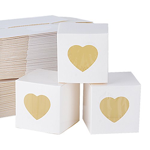 100pcs(5 * 5 * 5cm) Cajas Papel Regalos Caramelos Dulces Bombones Recuerdos Invitados Boda Fiesta Bautizo Comunion Graduación 5 * 5 * 5cm (Blanco con corazón)