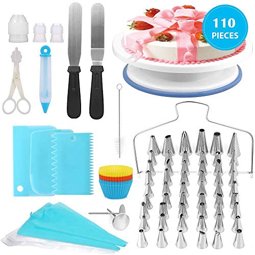 110-Piece Decoración de Pasteles kits insumos, bolsos los pasteles silicona formación hielo más suave tuberías Boquillas acoplador flor Nails Lifter para Cupcakes Galletas la hornada Herramientas