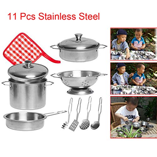 11pcs de acero inoxidable de la casa los niños juguetes de la cocina de cocina utensilios de cocina Niños Juego de imaginación cocina de juguete conjunto de utensilios de cocina Cooking regalo