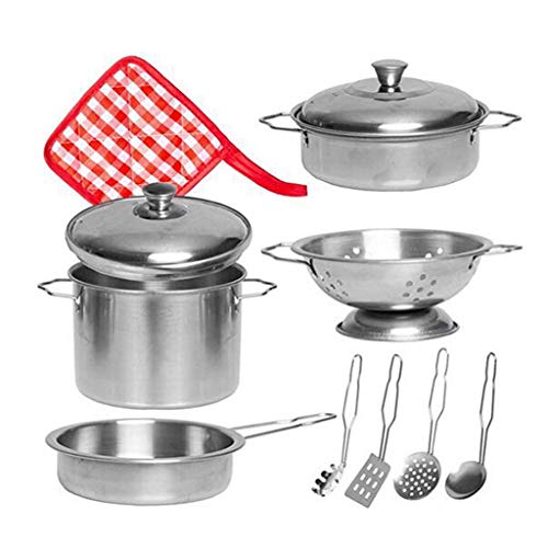 11pcs de acero inoxidable de la casa los niños juguetes de la cocina de cocina utensilios de cocina Niños Juego de imaginación cocina de juguete conjunto de utensilios de cocina Cooking regalo