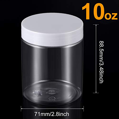 12 Pack Bote de Plástico Transparente Vacío Contenedor de Almacenamiento de Limo Envase de Boca Ancha con Tapas para Productos de Belleza, DIY Fabricación de Limo u Otros (Blanco, 10 oz)