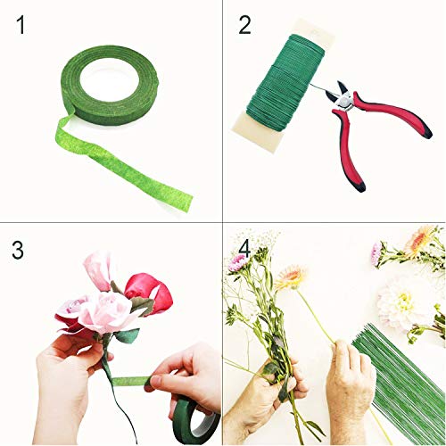 12 Pz Herramientas Arreglo Floral Kit, Woohome 2 Estilo Cinta, 2 Estilo Alambre, Cortador de Alambre, Tijeras y Pasadores de Cabeza para el Ramo de Boda DIY