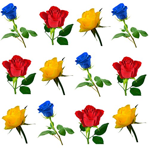 12 x de rosas de colores rojo y azul a rosas amarillas cuadrícula diseño de cuadros de flores comestibles adornos para tartas tarjeta de función atril UPS