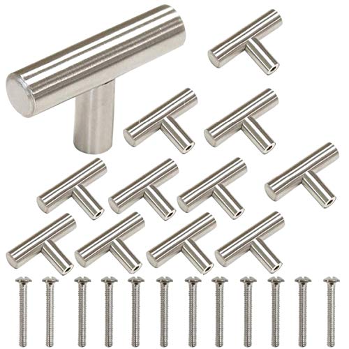 12PCS Tiradores huecos en forma de T de acero inoxidable cepillado para cajón de armario, diseño moderno, pomos y tiradores de muebles para Puertas/Armarios de Cocina/Cajones de Comodas Antiguos,Plata