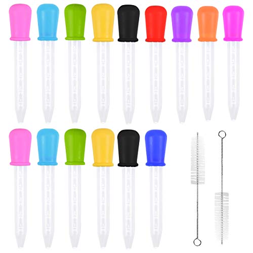 15 Piezas 5ML Pipetas Cuentagotas con 2 Cepillos, Silicona y Plastico Pipetas de Transferencia, Graduado Goteros Líquidos, Liquid Dropper para Niños Medicina Cocina Science Experimentos