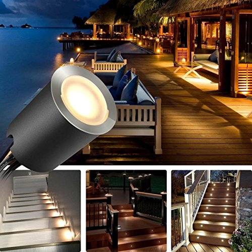 16 luces de terraza, luces LED de con carcasa protectora de 32 mm, iluminación de cubierta blanca cálida IP67 resistente al agua, 12 V de bajo voltaje para escaleras, patios, suelos, zócalos de cocina