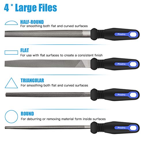 18 Pcs Juego de limas y escofinas,Preciva Juego de limas multiusos en acero con alto contenido de carbono incluye lima plana,triángulo,semirredondas,redondas y 12 Pcs limas de agujas,para metal,madera