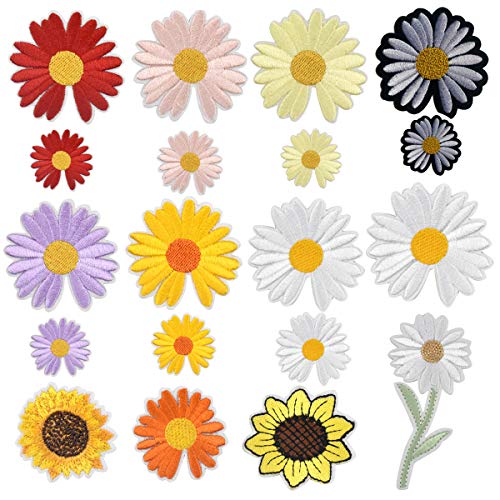 19 Pcs Patch Sticker, Ropa Parches Termoadhesivo, Parches Bordados de Flores de Girasol Margarita, Parches Apliques para DIY Coser o Planchar, Jeans, Plantas, Vaqueros, Bolsas