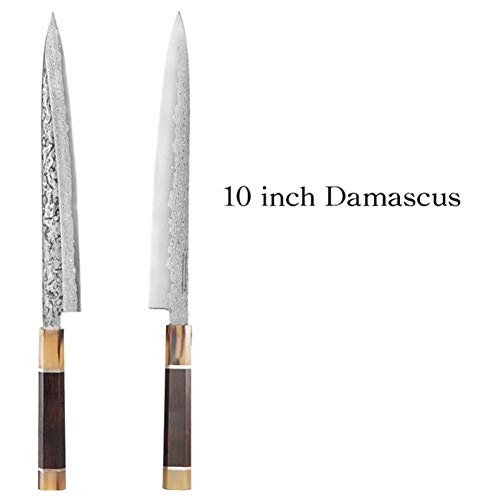 1pc Japón AUS-10 67 Las capas de cuchillo sashimi japonés Damasco sauce Filete de pescado Sushi cuchillo cortador de la carne rebanada salmones Forja cuchillo (Color : 10 inch Damascus)