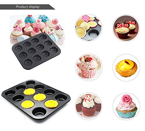 2 moldes para horno con 12 agujeros para cupcakes, de Stonges. Capa antiadherente, para hornear, bandeja de horno cuadrada