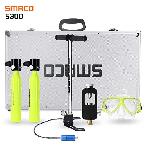 2 Personas Conjunto de buceo con escafandra Sistema Mini botella de gases de oxígeno del depósito de reserva de aire de bomba de aluminio caja de snorkel Equipo de buceo ( Color : 5Pcs 1 People Set )