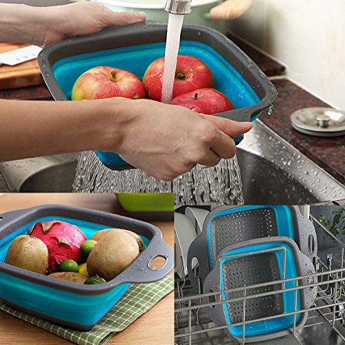 2 Piezas Plegable Conjuntos De Cocina Escurridor, Colador De Silicona Cesta Respetuosos Del Medio Ambiente No Tóxico Fácil De Limpiar, De Frutas Lavado Escurridor Para Cocina Uso Doméstico (Azul)