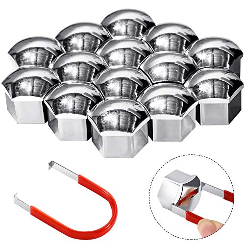 20 Piezas Tapa de Tuerca de Rueda Universal Cubierta de Tuerca de Neumático con Herramienta de Removedor Set para Coches (Plateado, 19 mm)