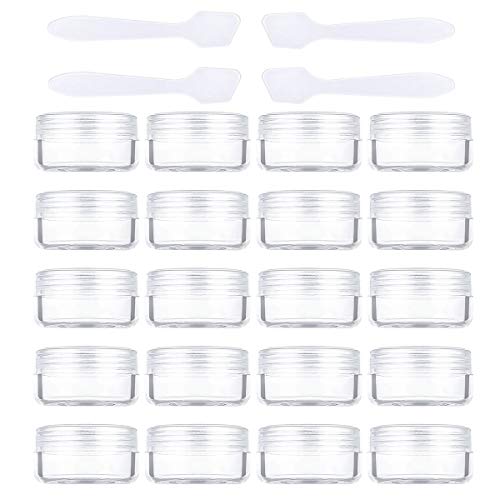 20 Piezas Tarros de Crema 10g / 10ml Vacío Plástico Transparente Contenedor de Cosméticos Tarros - para Cosmética Sombra de Ojos Uñas Polvo Envase - con 4 Piezas Mini Espátula (Transparente)