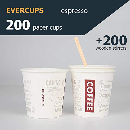 200 Vasos de Cartón Desechables para Café Espresso 120 ml + Agitadores de Madera para Café para Llevar. Coffee to go