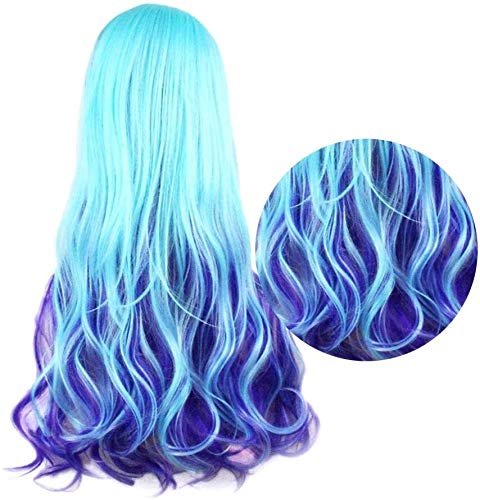 2021 de Halloween aspectos más destacados de la decoración del partido gradiente ondas naturales de color rosa azul cubierto resistente al fuego blue anime cosplay peluca sintética y rosa DOISLL