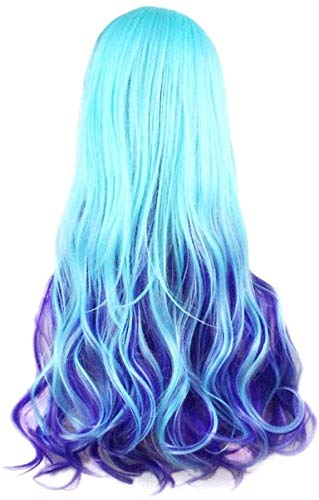 2021 de Halloween aspectos más destacados de la decoración del partido gradiente ondas naturales de color rosa azul cubierto resistente al fuego blue anime cosplay peluca sintética y rosa DOISLL