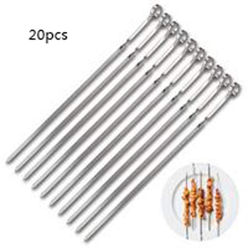 20pcs Stainless Steel BBQ Grill Bar Sticks Set with Handle, Reusable Outdoor Camping Barbecue Skewers Suitable For Barbecues, Cocktail Parties, Birthday Parties and More.