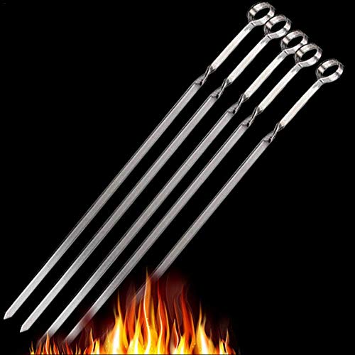 20pcs Stainless Steel BBQ Grill Bar Sticks Set with Handle, Reusable Outdoor Camping Barbecue Skewers Suitable For Barbecues, Cocktail Parties, Birthday Parties and More.