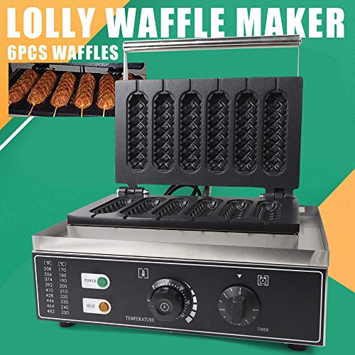 220V 1500W 6 unidades Máquinas de hacer gofres eléctricas antiadherentes comerciales Lolly, máquina para hacer gofres crujientes Máquina de gofres profesionales Lolly Waffle Sticks Maíz Hot Dogs