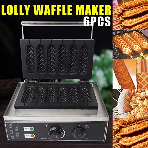 220V 1500W 6 unidades Máquinas de hacer gofres eléctricas antiadherentes comerciales Lolly, máquina para hacer gofres crujientes Máquina de gofres profesionales Lolly Waffle Sticks Maíz Hot Dogs