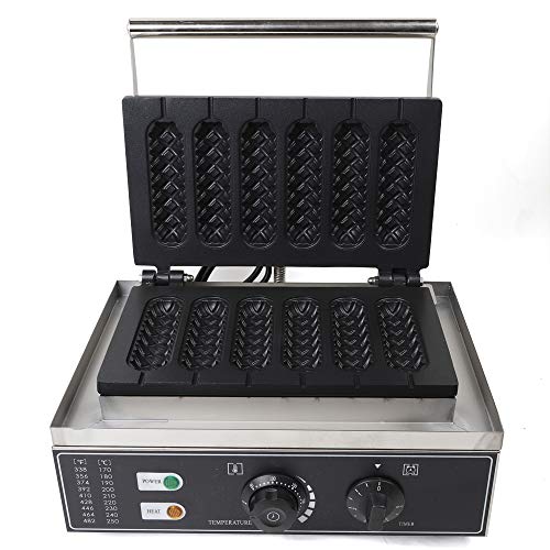 220V 1500W 6 unidades Máquinas de hacer gofres eléctricas antiadherentes comerciales Lolly, máquina para hacer gofres crujientes Máquina de gofres profesionales Lolly Waffle Sticks Maíz Hot Dogs