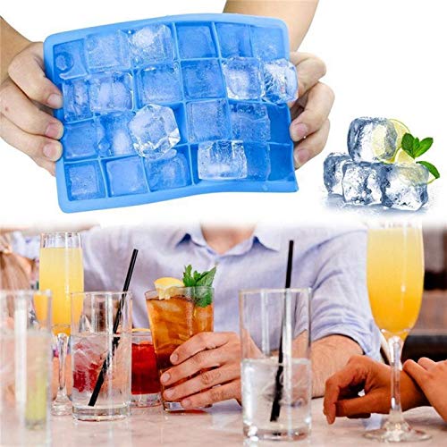 24 cuadrículas Cubo de hielo del silicón con la tapa Ecológico cavidad de la bandeja de hielo cubos pequeños frutos del molde del hielo del cubo de hielo for Hacer W (Color : Green with Lid)