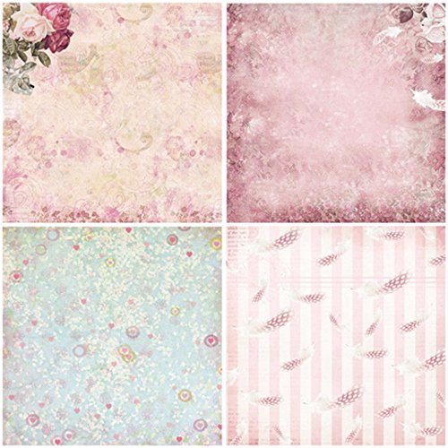 24 Hojas de Paper Pack Scrapbooking Estampado Flores Románticas Vintage para DIY Paper Decorativa Manualidades, 15x15cm