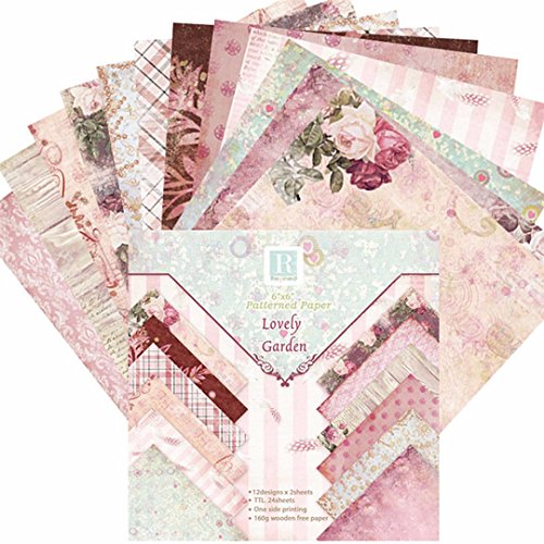 24 Hojas de Paper Pack Scrapbooking Estampado Flores Románticas Vintage para DIY Paper Decorativa Manualidades, 15x15cm