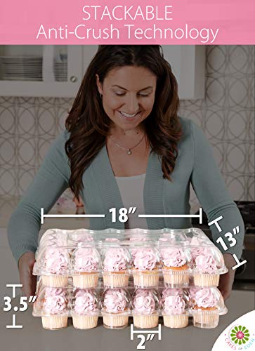 (24 Paquetes x 6 Juegos) STACKnGO Capacidad para 24 Cupcakes Estándar - Cajas de Cupcakes más fuertes, Tapa Alta Desmontable, Contenedores Desechables de Plástico Transparente, Viaje Bandeja