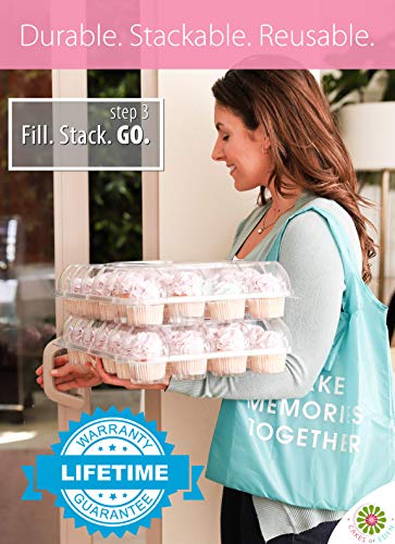 (24 Paquetes x 6 Juegos) STACKnGO Capacidad para 24 Cupcakes Estándar - Cajas de Cupcakes más fuertes, Tapa Alta Desmontable, Contenedores Desechables de Plástico Transparente, Viaje Bandeja