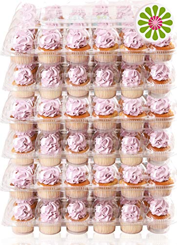 (24 Paquetes x 6 Juegos) STACKnGO Capacidad para 24 Cupcakes Estándar - Cajas de Cupcakes más fuertes, Tapa Alta Desmontable, Contenedores Desechables de Plástico Transparente, Viaje Bandeja