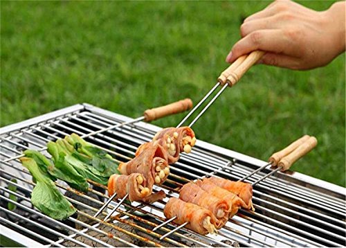 24 x Metal de acero inoxidable reutilizable para barbacoa. Pinchos con mango de madera, 30 cm, Palos de Kabab de metal trenzado – -juego de 24