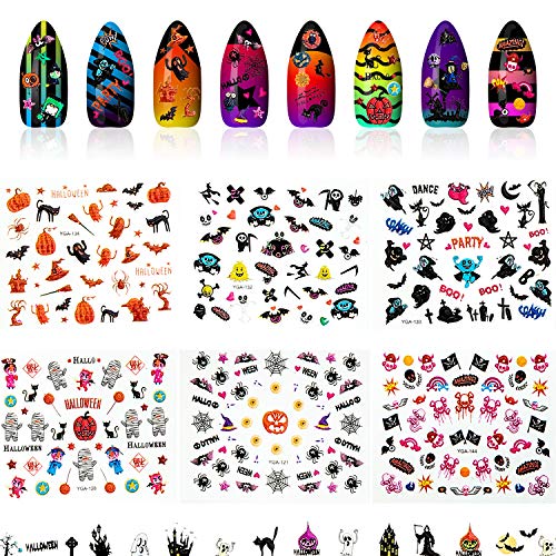 2400 Pegatinas de Arte de Uñas de Halloween Calcomanías de Uñas de Halloween Tatuaje de Uñas Autoadhesivo Pegatinas de Calabaza Fantasma Calavera Bruja para Mujer Niña Uñas Halloween, 8 Hojas