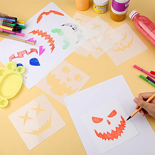 25 Piezas Plantillas Reutilizables de Cara de Dibujo Calabaza Halloween Plantillas de Plástico Tema Halloween Plantilla Pintura Decorativa Halloween para Tallado Calabaza Pintura Bricolaje